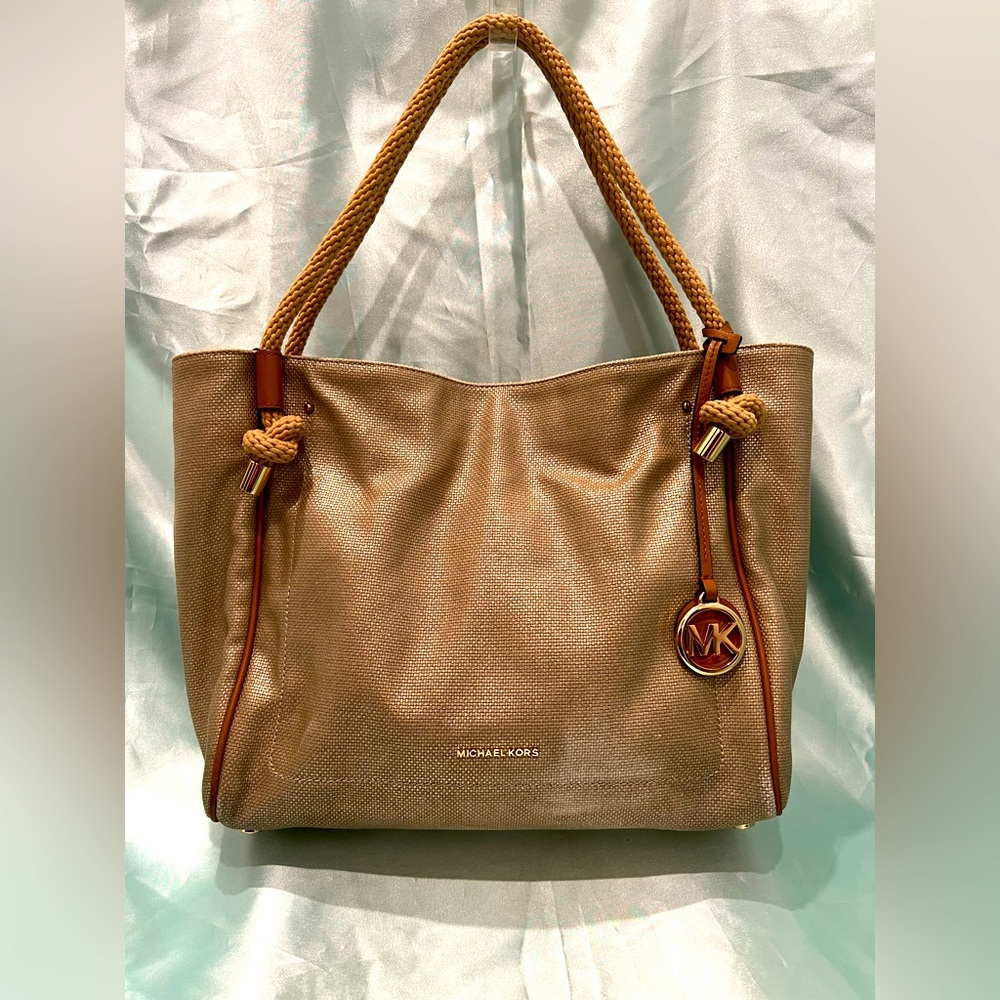 Michael Kors - Nautical Design Marina Metallic Gold-tone Shimmer Canvas Tote Bag